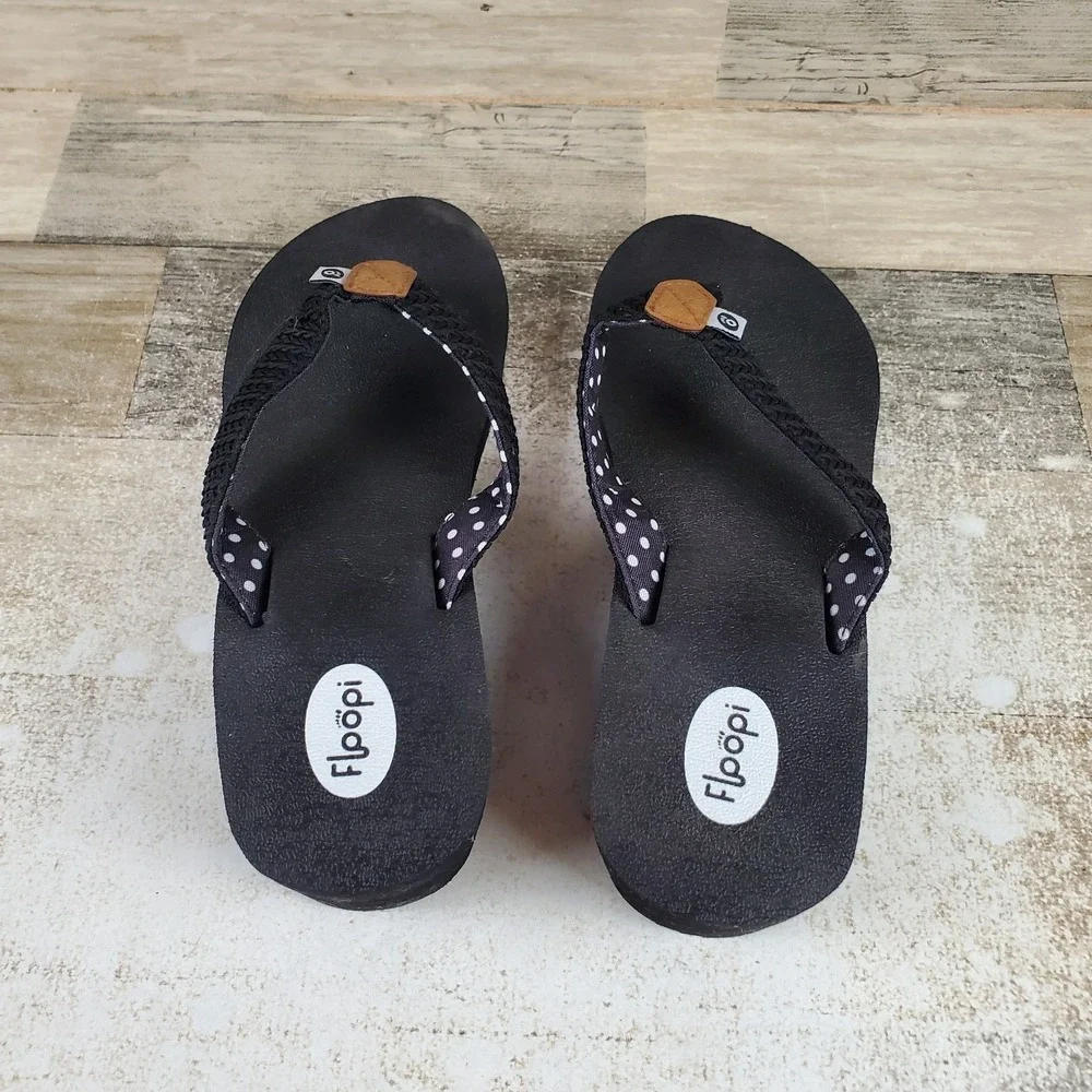 Floopi Anna Womens Wedge Yoga Mat Thong Flip Flop Sz 8 Black Slip On Comfort
